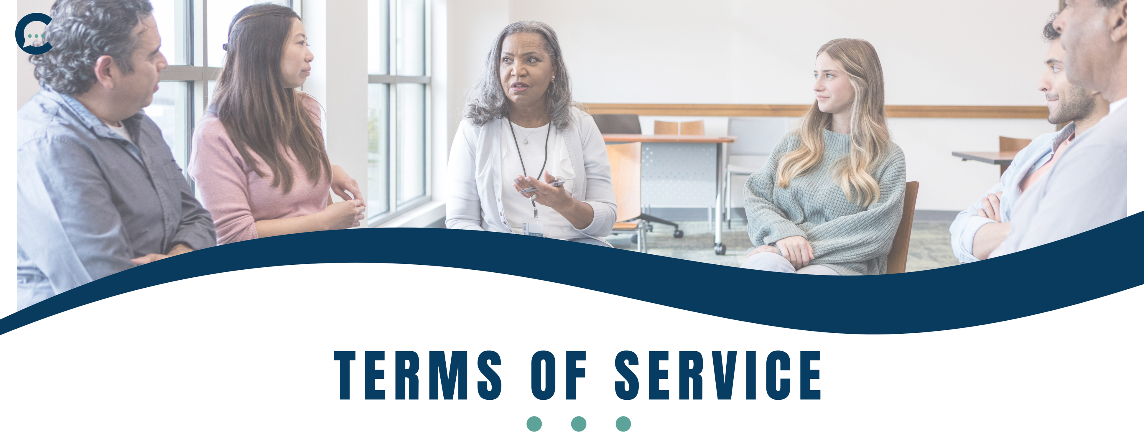 “Terms of Service” is in bold blue lettering at the top of the page, with green dots underlining the text.